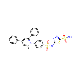 Cc1cc(-c2ccccc2)cc(-c2ccccc2)[n+]1-c1ccc(S(=O)(=O)Nc2nnc(S(N)(=O)=O)s2)cc1 ZINC000014956376