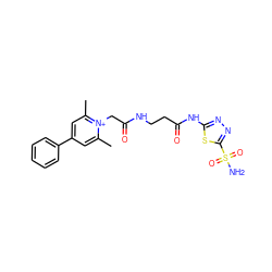 Cc1cc(-c2ccccc2)cc(C)[n+]1CC(=O)NCCC(=O)Nc1nnc(S(N)(=O)=O)s1 ZINC000013804395