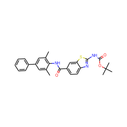 Cc1cc(-c2ccccc2)cc(C)c1NC(=O)c1ccc2nc(NC(=O)OC(C)(C)C)sc2c1 ZINC000013533886