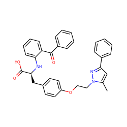 Cc1cc(-c2ccccc2)nn1CCOc1ccc(C[C@H](Nc2ccccc2C(=O)c2ccccc2)C(=O)O)cc1 ZINC000012358077