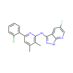 Cc1cc(-c2ccccc2Cl)nc(Nc2n[nH]c3ncc(F)cc23)c1C ZINC000043199868