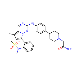 Cc1cc(-c2ccccc2N(C)S(C)(=O)=O)n2nc(Nc3ccc(C4CCN(CC(N)=O)CC4)cc3)ncc12 ZINC000073224977