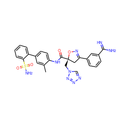 Cc1cc(-c2ccccc2S(N)(=O)=O)ccc1NC(=O)[C@@]1(Cn2cnnn2)CC(c2cccc(C(=N)N)c2)=NO1 ZINC000026666257