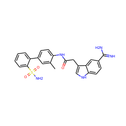 Cc1cc(-c2ccccc2S(N)(=O)=O)ccc1NC(=O)Cc1c[nH]c2ccc(C(=N)N)cc12 ZINC000013835123