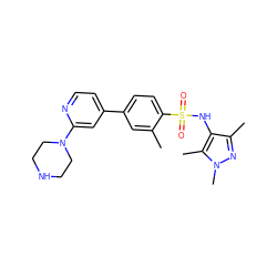 Cc1cc(-c2ccnc(N3CCNCC3)c2)ccc1S(=O)(=O)Nc1c(C)nn(C)c1C ZINC000117317848