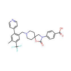 Cc1cc(-c2ccncc2)c(CN2CCC3(CC2)CN(c2ccc(C(=O)O)cc2)C(=O)O3)cc1C(F)(F)F ZINC000203825741