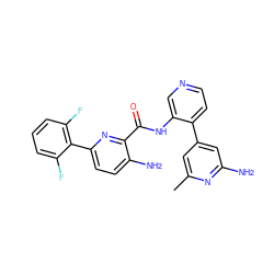 Cc1cc(-c2ccncc2NC(=O)c2nc(-c3c(F)cccc3F)ccc2N)cc(N)n1 ZINC000147442952