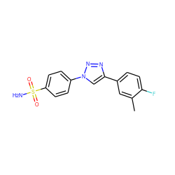 Cc1cc(-c2cn(-c3ccc(S(N)(=O)=O)cc3)nn2)ccc1F ZINC000040874750