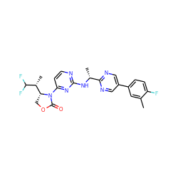 Cc1cc(-c2cnc([C@@H](C)Nc3nccc(N4C(=O)OC[C@@H]4[C@@H](C)C(F)F)n3)nc2)ccc1F ZINC000221908131