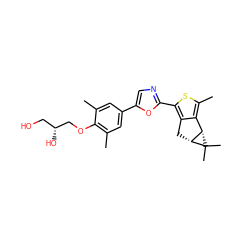 Cc1cc(-c2cnc(-c3sc(C)c4c3C[C@@H]3[C@H]4C3(C)C)o2)cc(C)c1OC[C@H](O)CO ZINC000103227960