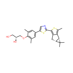 Cc1cc(-c2cnc(-c3sc(C)c4c3C[C@@H]3[C@H]4C3(C)C)s2)cc(C)c1OC[C@H](O)CO ZINC000103227972