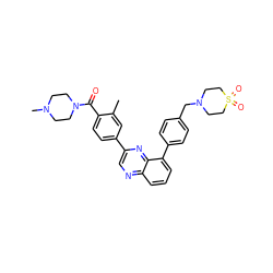 Cc1cc(-c2cnc3cccc(-c4ccc(CN5CCS(=O)(=O)CC5)cc4)c3n2)ccc1C(=O)N1CCN(C)CC1 ZINC000049780803