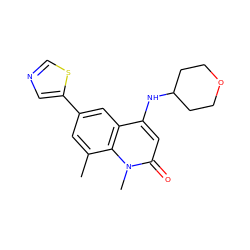 Cc1cc(-c2cncs2)cc2c(NC3CCOCC3)cc(=O)n(C)c12 ZINC000299852649