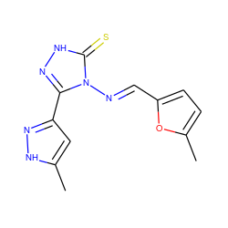 Cc1cc(-c2n[nH]c(=S)n2/N=C/c2ccc(C)o2)n[nH]1 ZINC000005626023