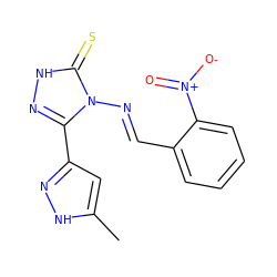 Cc1cc(-c2n[nH]c(=S)n2/N=C/c2ccccc2[N+](=O)[O-])n[nH]1 ZINC000009361020