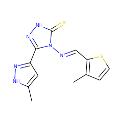 Cc1cc(-c2n[nH]c(=S)n2/N=C/c2sccc2C)n[nH]1 ZINC000005626150