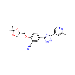 Cc1cc(-c2n[nH]c(-c3ccc(OC[C@@H]4COC(C)(C)O4)c(C#N)c3)n2)ccn1 ZINC000040866353