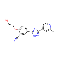 Cc1cc(-c2n[nH]c(-c3ccc(OCCO)c(C#N)c3)n2)ccn1 ZINC000040866599