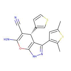 Cc1cc(-c2n[nH]c3c2[C@@H](c2ccsc2)C(C#N)=C(N)O3)c(C)s1 ZINC000004014719