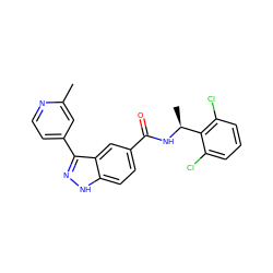 Cc1cc(-c2n[nH]c3ccc(C(=O)N[C@@H](C)c4c(Cl)cccc4Cl)cc23)ccn1 ZINC000653847546