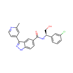 Cc1cc(-c2n[nH]c3ccc(C(=O)N[C@@H](CO)c4cccc(Cl)c4)cc23)ccn1 ZINC000653849897