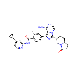 Cc1cc(-c2nc([C@@H]3CC[C@H]4CCC(=O)N4C3)n3ccnc(N)c23)ccc1C(=O)Nc1cc(C2CC2)ccn1 ZINC000145527495