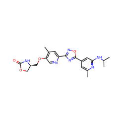 Cc1cc(-c2nc(-c3cc(C)c(OC[C@H]4COC(=O)N4)cn3)no2)cc(NC(C)C)n1 ZINC000653766410