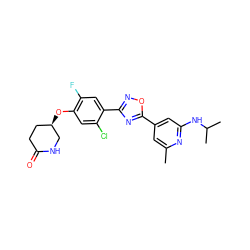 Cc1cc(-c2nc(-c3cc(F)c(O[C@@H]4CCC(=O)NC4)cc3Cl)no2)cc(NC(C)C)n1 ZINC000653771345