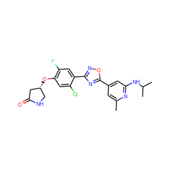 Cc1cc(-c2nc(-c3cc(F)c(O[C@@H]4CNC(=O)C4)cc3Cl)no2)cc(NC(C)C)n1 ZINC000653764387