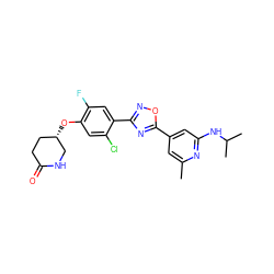 Cc1cc(-c2nc(-c3cc(F)c(O[C@H]4CCC(=O)NC4)cc3Cl)no2)cc(NC(C)C)n1 ZINC000653774606