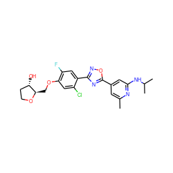 Cc1cc(-c2nc(-c3cc(F)c(OC[C@H]4OCC[C@@H]4O)cc3Cl)no2)cc(NC(C)C)n1 ZINC000653764357