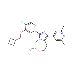 Cc1cc(-c2nc(-c3ccc(F)c(OCC4CCC4)c3)n3c2CCO[C@H](C)C3)cc(C)n1 ZINC001772581096