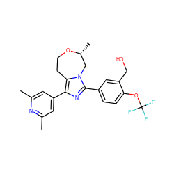 Cc1cc(-c2nc(-c3ccc(OC(F)(F)F)c(CO)c3)n3c2CCO[C@H](C)C3)cc(C)n1 ZINC001772605222