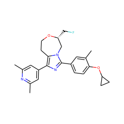 Cc1cc(-c2nc(-c3ccc(OC4CC4)c(C)c3)n3c2CCO[C@H](CF)C3)cc(C)n1 ZINC000220996197