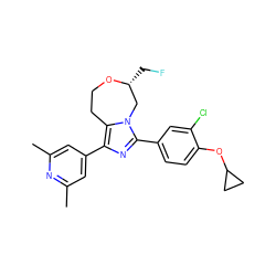 Cc1cc(-c2nc(-c3ccc(OC4CC4)c(Cl)c3)n3c2CCO[C@H](CF)C3)cc(C)n1 ZINC001772574205