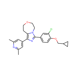 Cc1cc(-c2nc(-c3ccc(OCC4CC4)c(Cl)c3)n3c2CCOCC3)cc(C)n1 ZINC001772614862