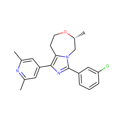 Cc1cc(-c2nc(-c3cccc(Cl)c3)n3c2CCO[C@H](C)C3)cc(C)n1 ZINC001772570406