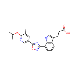 Cc1cc(-c2nc(-c3cccc4c(CCC(=O)O)c[nH]c34)no2)cnc1OC(C)C ZINC000084596943