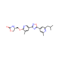 Cc1cc(-c2nc(-c3cnc(OC[C@H]4COC(=O)N4)c(C)c3)no2)cc(CC(C)C)n1 ZINC000653766306