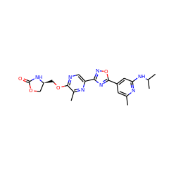 Cc1cc(-c2nc(-c3cnc(OC[C@H]4COC(=O)N4)c(C)n3)no2)cc(NC(C)C)n1 ZINC000653766292