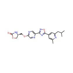 Cc1cc(-c2nc(-c3cnc(OC[C@H]4COC(=O)N4)cn3)no2)cc(CC(C)C)n1 ZINC000653766250