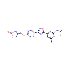 Cc1cc(-c2nc(-c3cnc(OC[C@H]4COC(=O)N4)cn3)no2)cc(NC(C)C)n1 ZINC000653766330