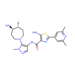 Cc1cc(-c2nc(C(=O)Nc3cnn(C)c3N3CC[C@@H](N)[C@H](F)CC3)c(N)s2)cc(C)n1 ZINC000169699497