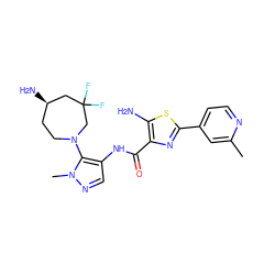 Cc1cc(-c2nc(C(=O)Nc3cnn(C)c3N3CC[C@@H](N)CC(F)(F)C3)c(N)s2)ccn1 ZINC000169699521