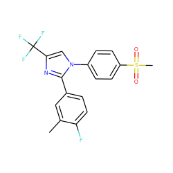 Cc1cc(-c2nc(C(F)(F)F)cn2-c2ccc(S(C)(=O)=O)cc2)ccc1F ZINC000003814602