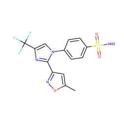 Cc1cc(-c2nc(C(F)(F)F)cn2-c2ccc(S(N)(=O)=O)cc2)no1 ZINC000003814636