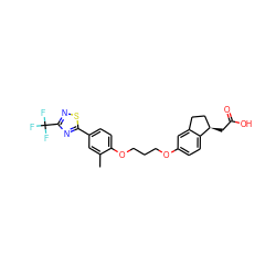 Cc1cc(-c2nc(C(F)(F)F)ns2)ccc1OCCCOc1ccc2c(c1)CC[C@H]2CC(=O)O ZINC000014977072