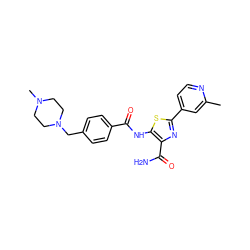 Cc1cc(-c2nc(C(N)=O)c(NC(=O)c3ccc(CN4CCN(C)CC4)cc3)s2)ccn1 ZINC000149958083