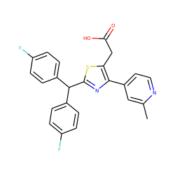 Cc1cc(-c2nc(C(c3ccc(F)cc3)c3ccc(F)cc3)sc2CC(=O)O)ccn1 ZINC000035285552