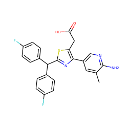 Cc1cc(-c2nc(C(c3ccc(F)cc3)c3ccc(F)cc3)sc2CC(=O)O)cnc1N ZINC000045347178